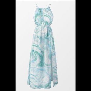 Marble Print Elastic Cut-out Waist Dress